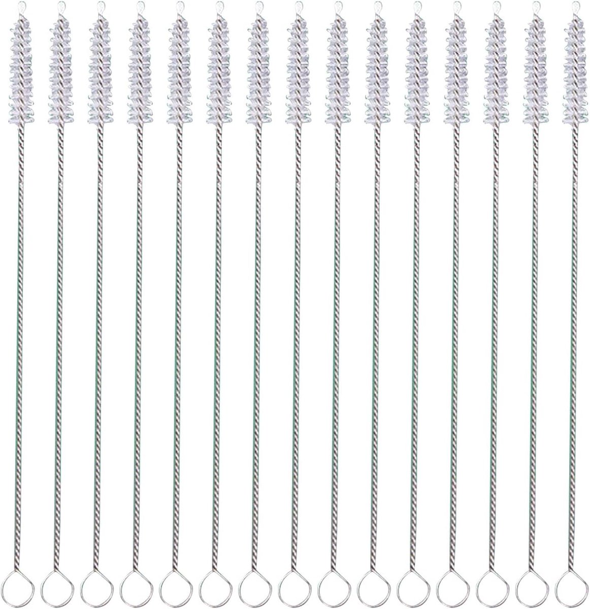 15 stuks rietjesreinigingsborstels, roestvrij staal, stroborstel, reageerbuisborstel, rietreinigingsnippel, flessenborstel