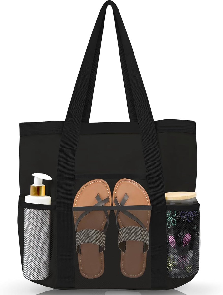 Strandtas XXL dames badtas met ritssluiting, grote opvouwbare shopper tas voor familie, perfect voor vakantie, strand en zwembad, veel opbergruimte voor yoga-accessoires