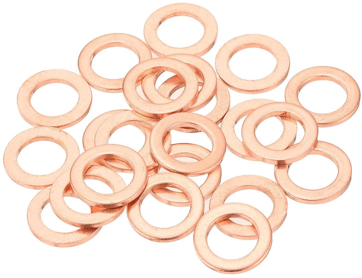 22 stuks platte koperen afdichtingen, 10 x 16 x 1,5 mm koper, verbeterde platte metrische afdichtingen voor hydraulische fittingen, schroefbouten, moeren, elektronica-reparatie
