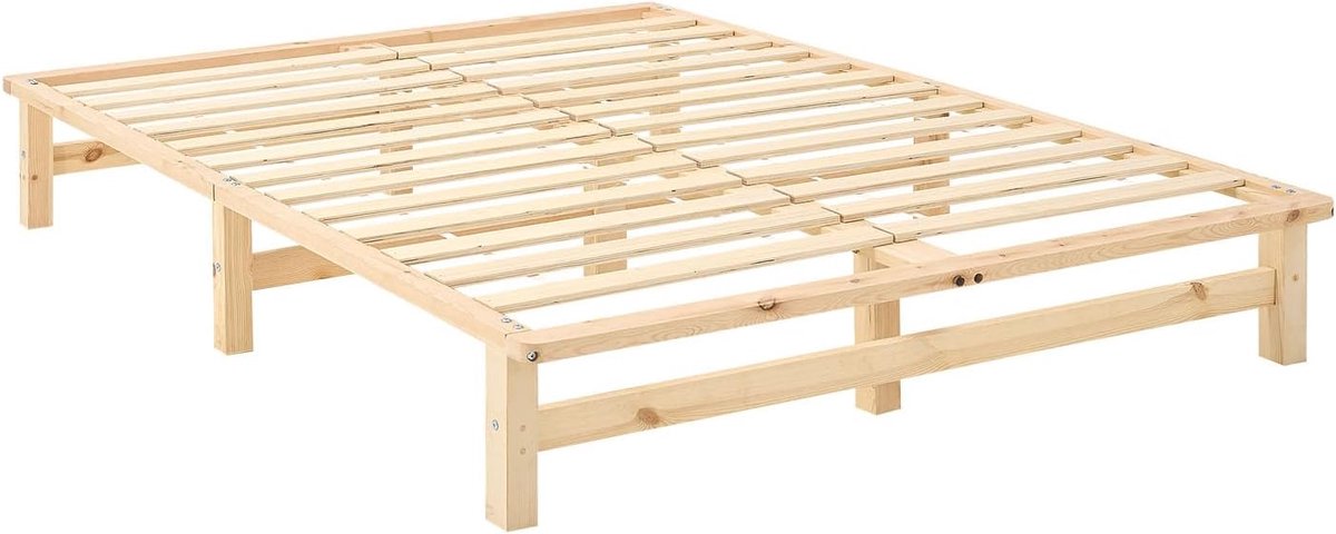 1909 Houten bed palletbed, 140 x 200 cm; bedframe met lattenbodem, naturel, massief grenen