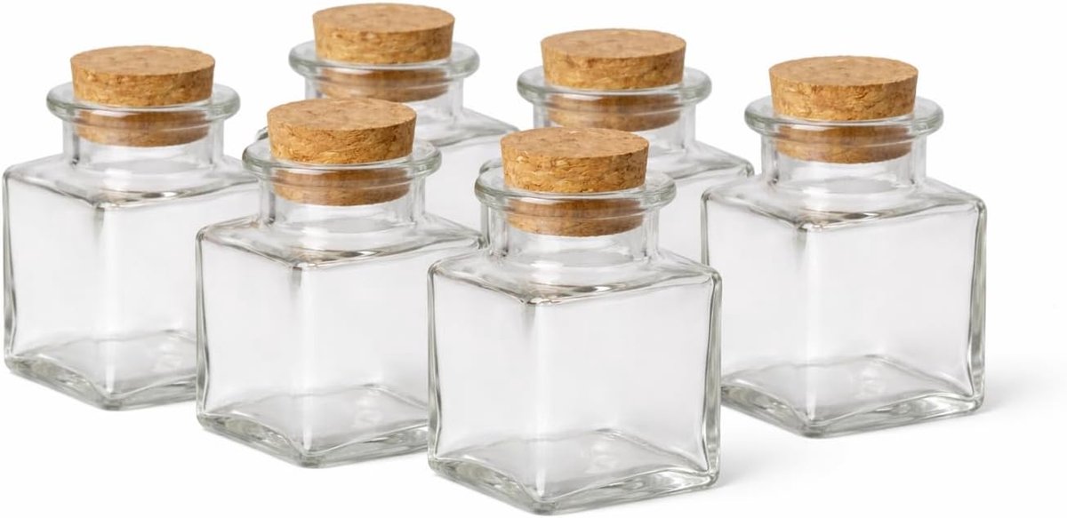 Set van 6 vierkante glazen flessen 80ml - transparant herbruikbaar - ideaal voor kruiden en decoratie - SnelShoppen