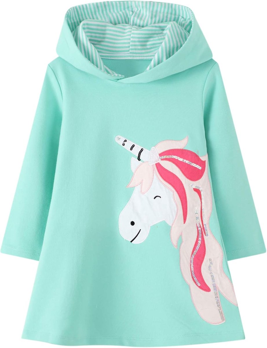 Hoodies Jurken Eenhoorn Hoody Jurk Lange Mouw Katoenen Causale Sweatshirts Tuniek Trui Pullover Jumper Tops Leeftijd Maat 2 3 4 5 6 7 Jaar Oud