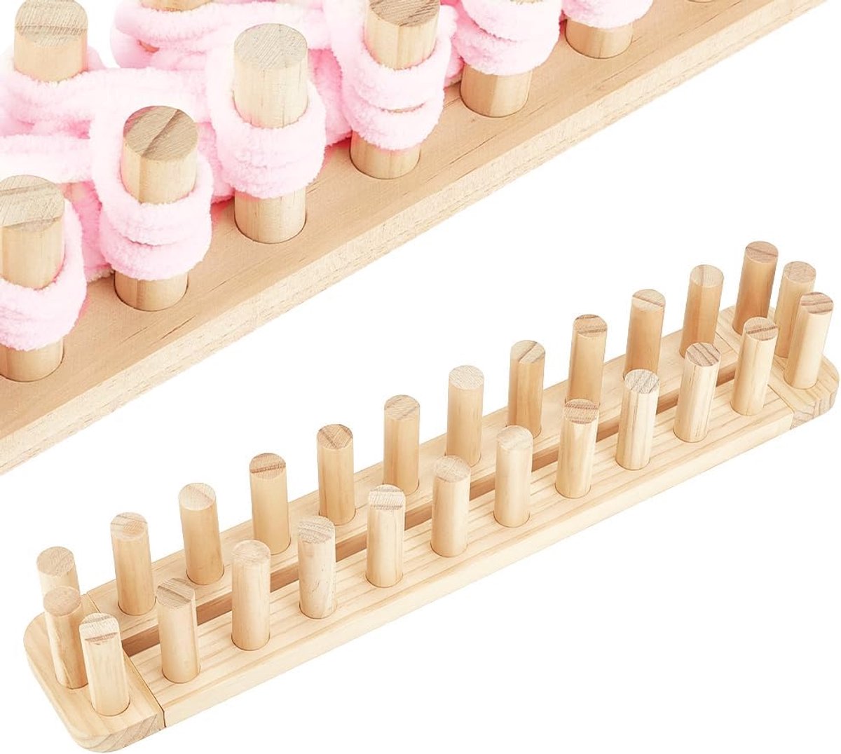 PandaHall Kit voor dekens, dubbele rijen, 48,8 x 9 x 7,7 cm, houten breigarenset voor breiwerk zonder naalden, voor het maken van handgemaakte dekens, antiek wit