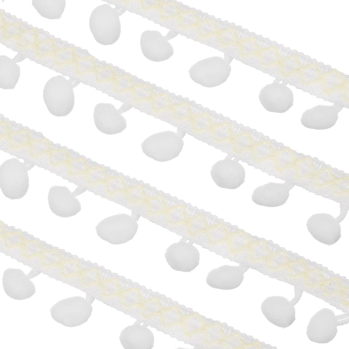 Geborduurde pompon-sierband, 9,1 m, polyester, franjes, geweven borduurwerk voor doe-het-zelf naaiwerk, kleding, decoratie, wit