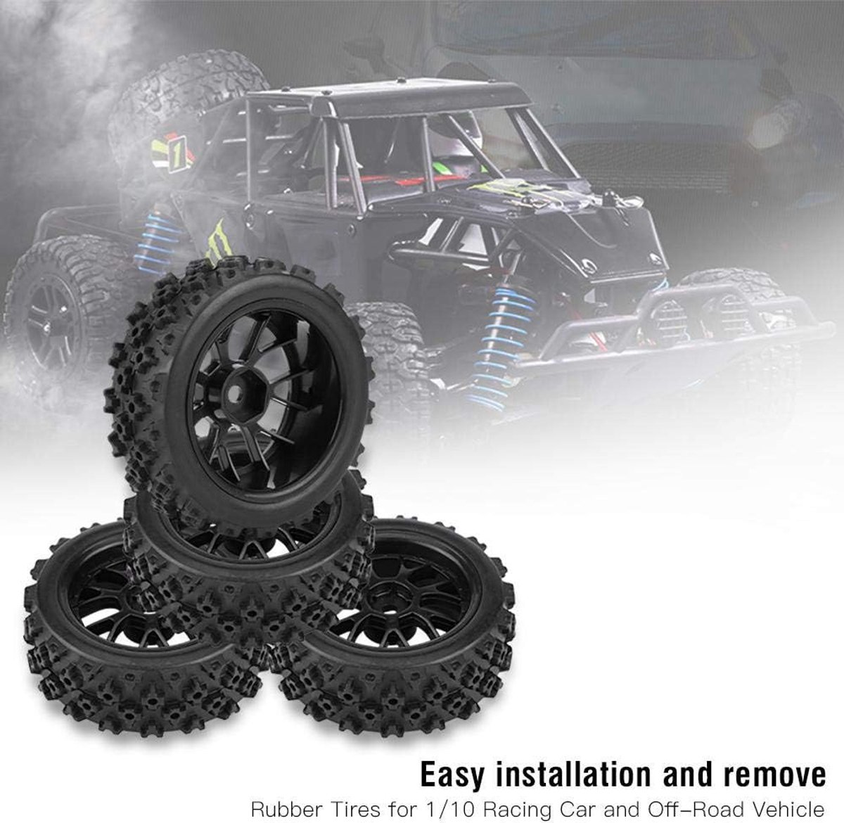 4 stuks RC autobanden, universele band met naaf van kunststof voor HSP RC Traxxas HPI 1/10 RC auto (zwart)