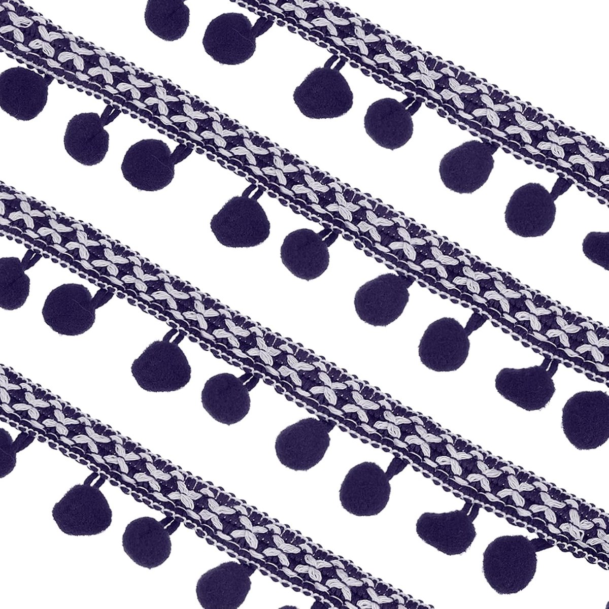 Geborduurde pompons sierband, 9 m, polyester, pompomrand, Frans geweven borduurwerk voor doe-het-zelf naaiwerk, kleding, decoratie, marineblauw