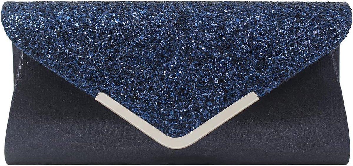 Pochette Glitter Clutch Bag Avondtas Modieuze Schoudertas Elegante Envelop Schoudertassen, marineblauw