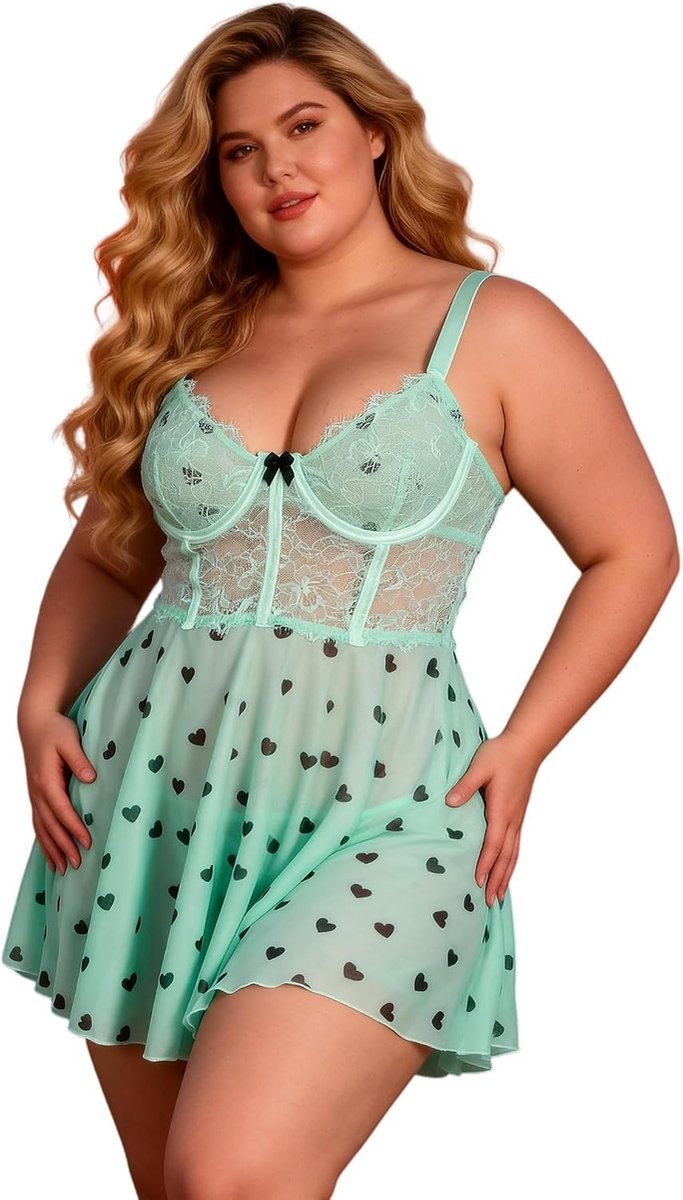 Comeondear Dameslingerieset van kant, sexy nachtkleding, grote maten, nachthemden, transparant, mouwloos en G-string, 2-delig