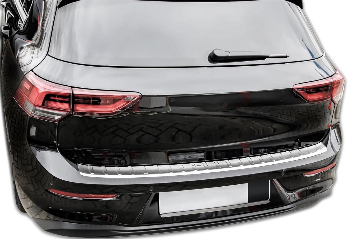 Bumperbescherming roestvrij staal, chroom, compatibel met VW Golf 8 SCHRÄGHECK | vanaf 2020 | met schuine rand | premium kwaliteit van RECAMBO