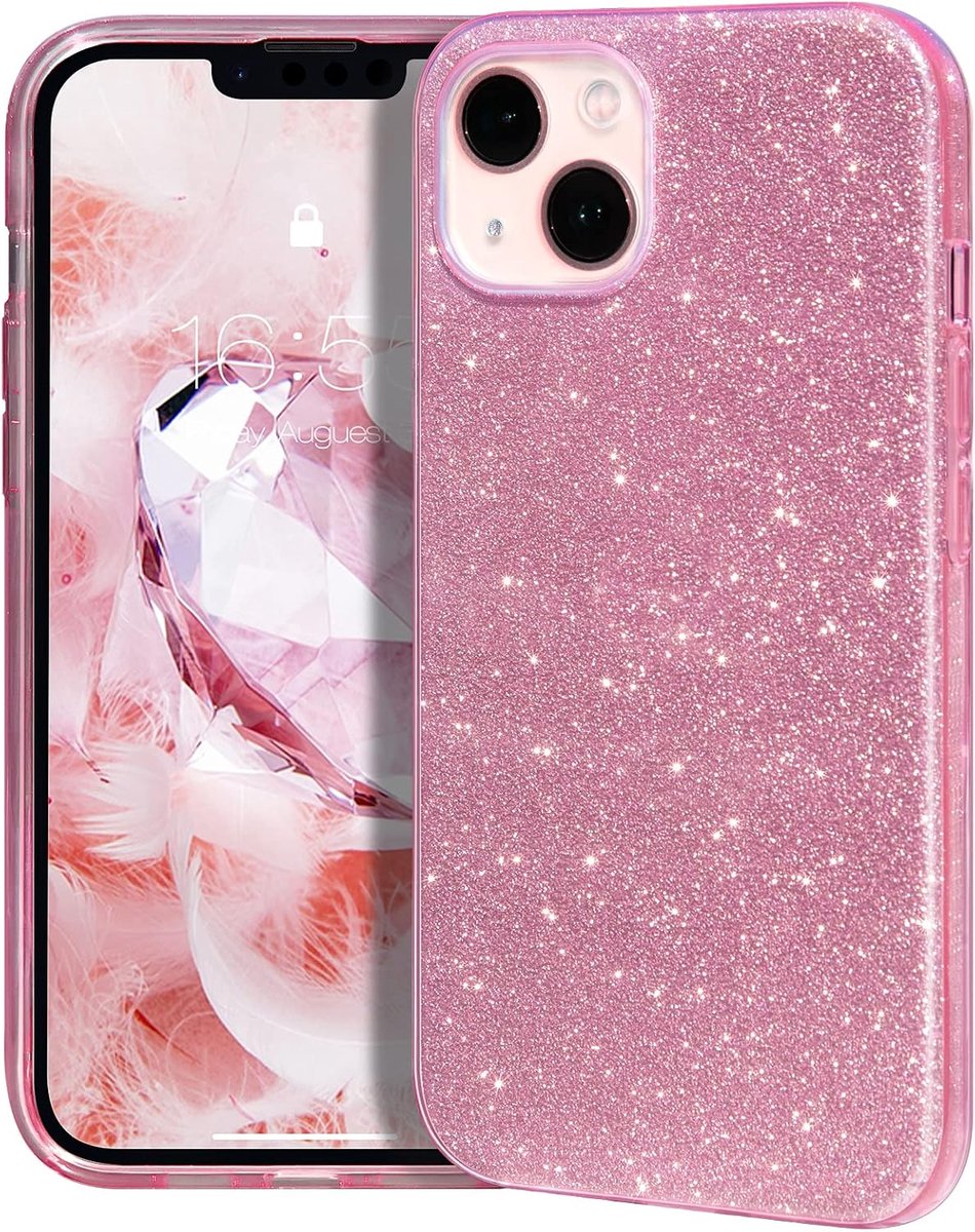 Glitter Hoesje Compatibel met iPhone 13 Mini/iPhone 12 Mini Case Sparkly Bling Beschermhoes, Slanke Crystal Hard Telefoonhoesjes voor iPhone 13 Mini/iPhone 12 Mini 5,4''-Rose