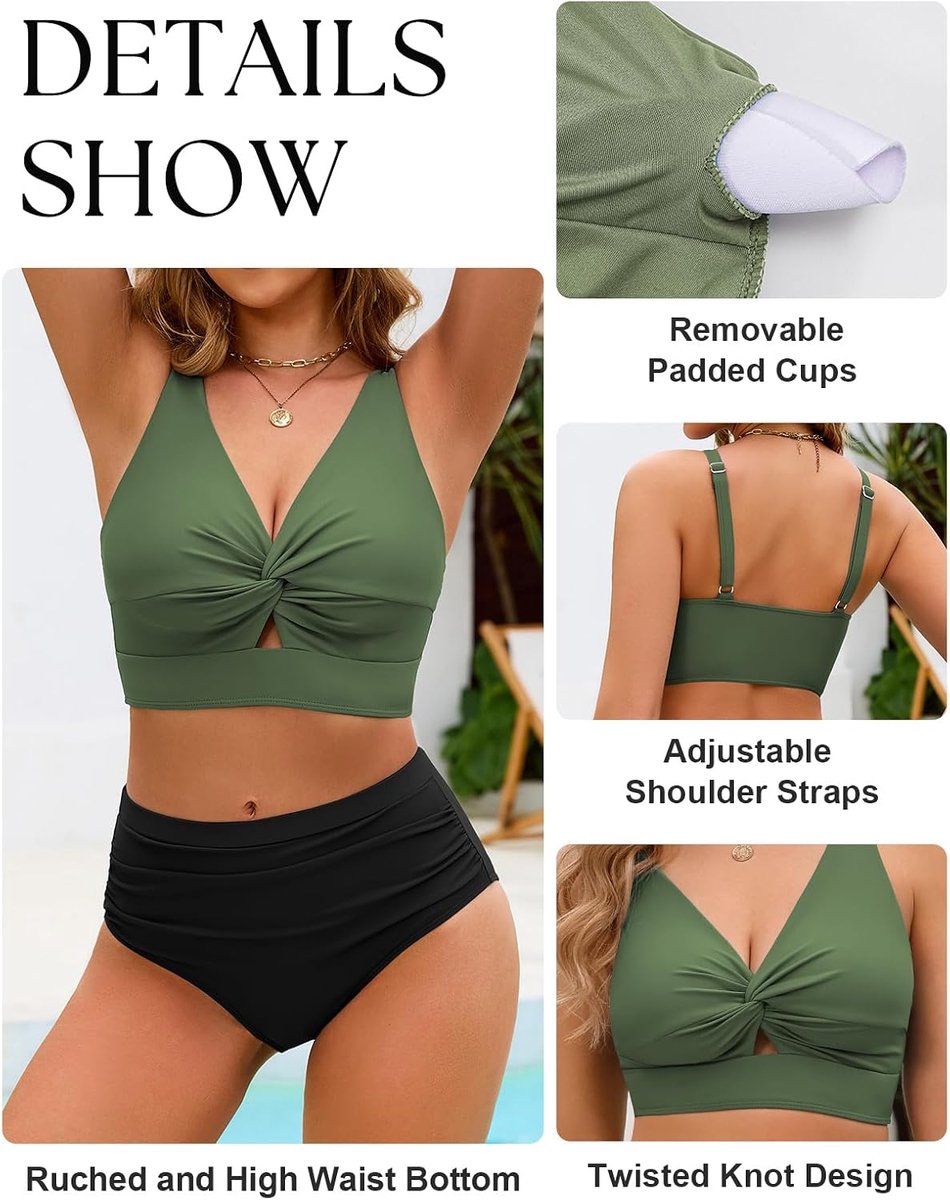 Badmode voor dames, 2-delig, gedraaid, push-up, cut-out, bikiniset, figuurvormend, platte buik, hoge taille, elegant, zwemkleding met bloemenprint