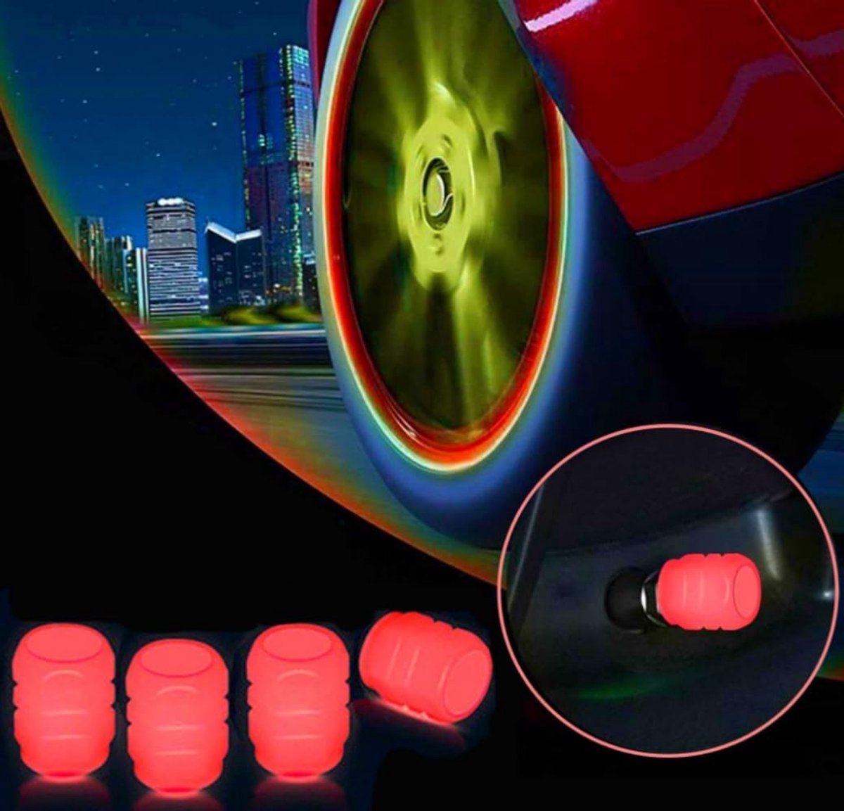 lichtgevende autobandenventielen 12 stuks - fluorescerend rood - universele accessoires - verhoog zichtbaarheid - SnelShoppen
