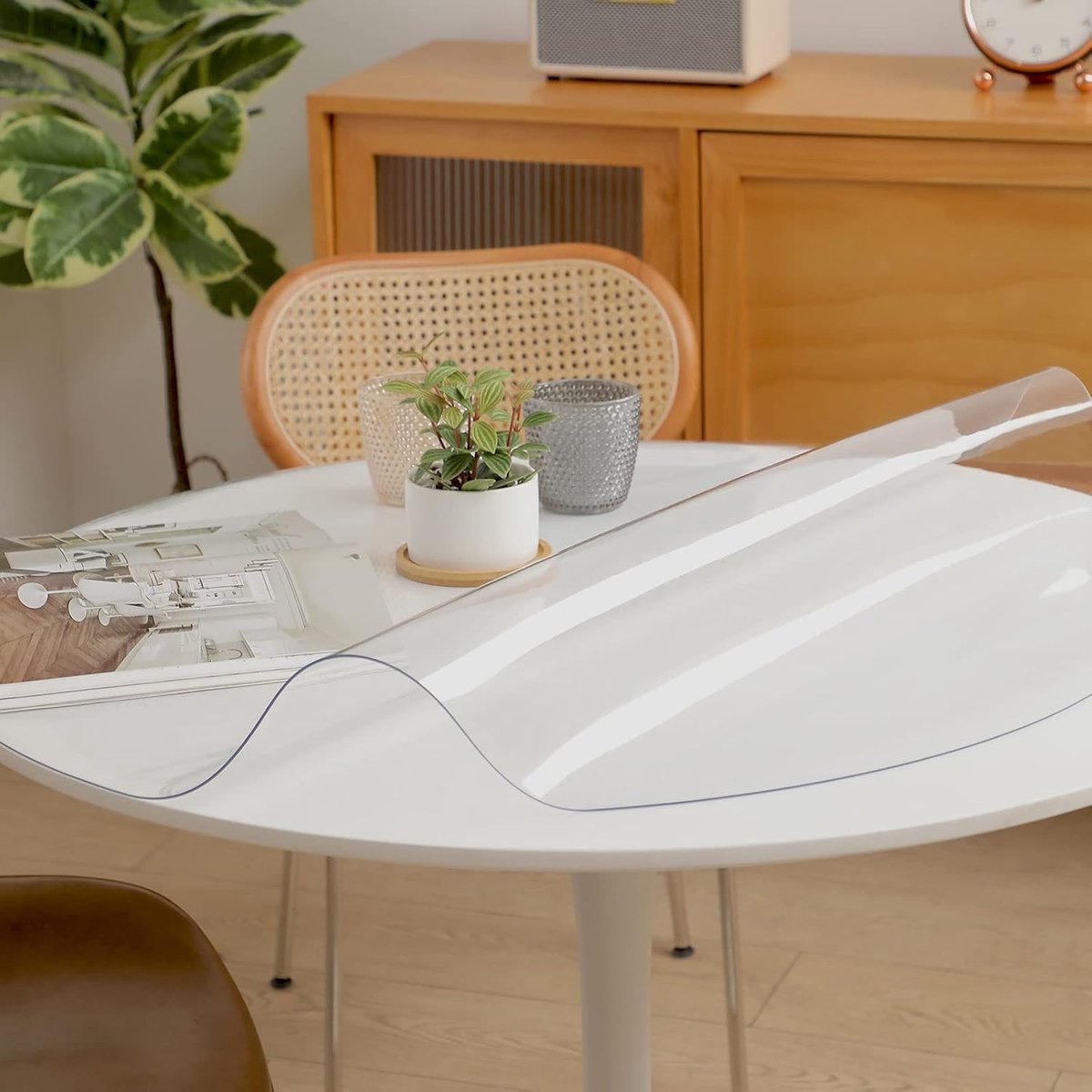 Tafelkleed van pvc, rond, transparant, voor keuken, eetkamer, hout, meubelbescherming, diameter 130 cm, dikte 1,5 mm