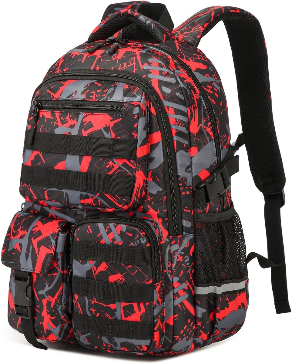 Schoolrugzak voor jongens, tieners, rugzak, meisjes, kinderen, schooltas voor basisschool, middelbare school, reizen, met laptopvak, dagrugzak, rood, Mittelgroße, Casual
