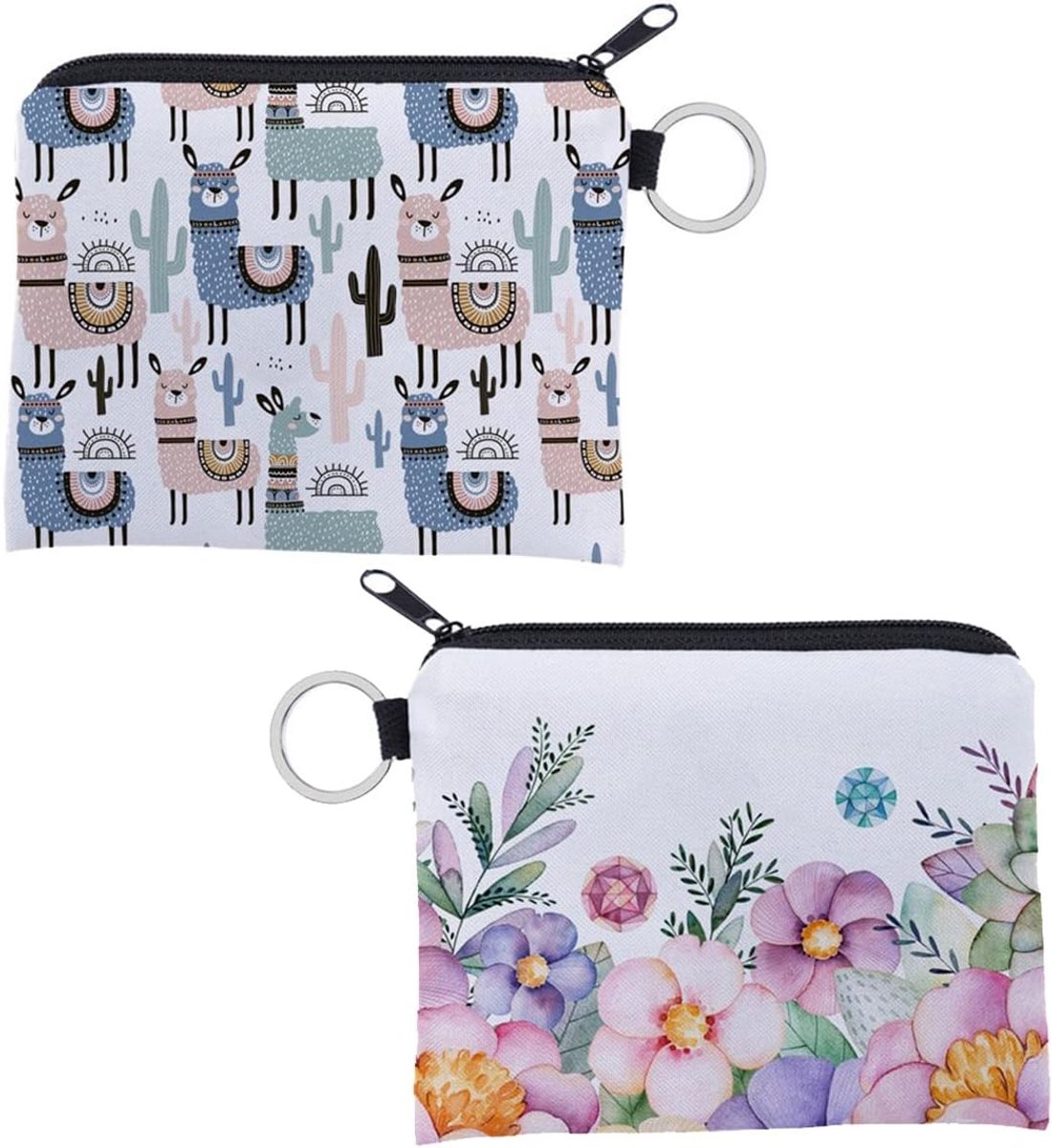 2 stuks ritstas, bloemenwisseltas, muntzakje, canvas print, praktische reistas, tas, sleutelhanger, portemonnee, toilettas, organizer, Wit, S, casual