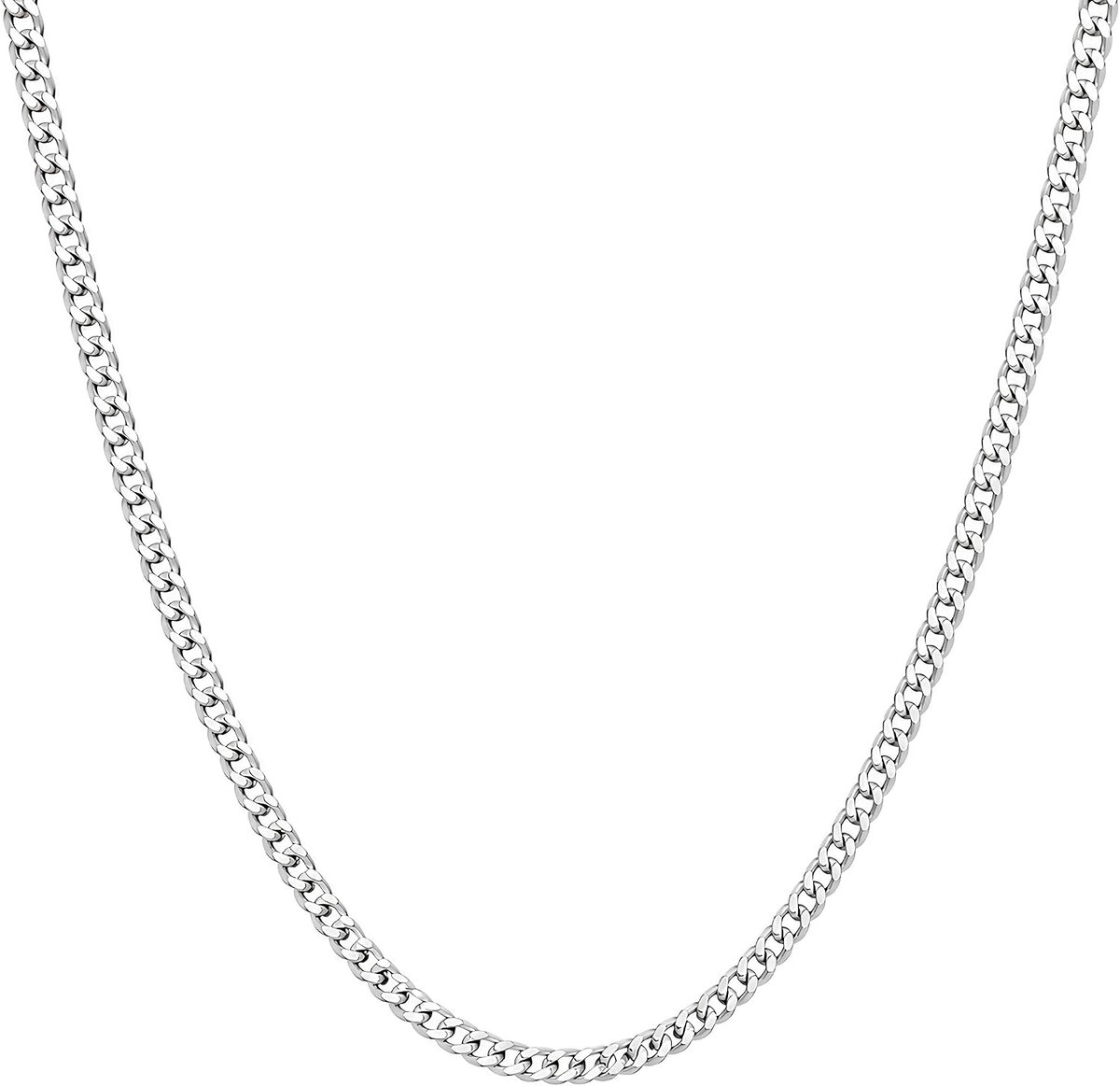 Cubaanse schakelketting, 3 mm, verzilverd, diamantgeslepen, ketting, uniseks, dames, heren, maat 40 tot 60 cm, modesieraad, cadeau, Roestvrij staal rvs Verzilverd
