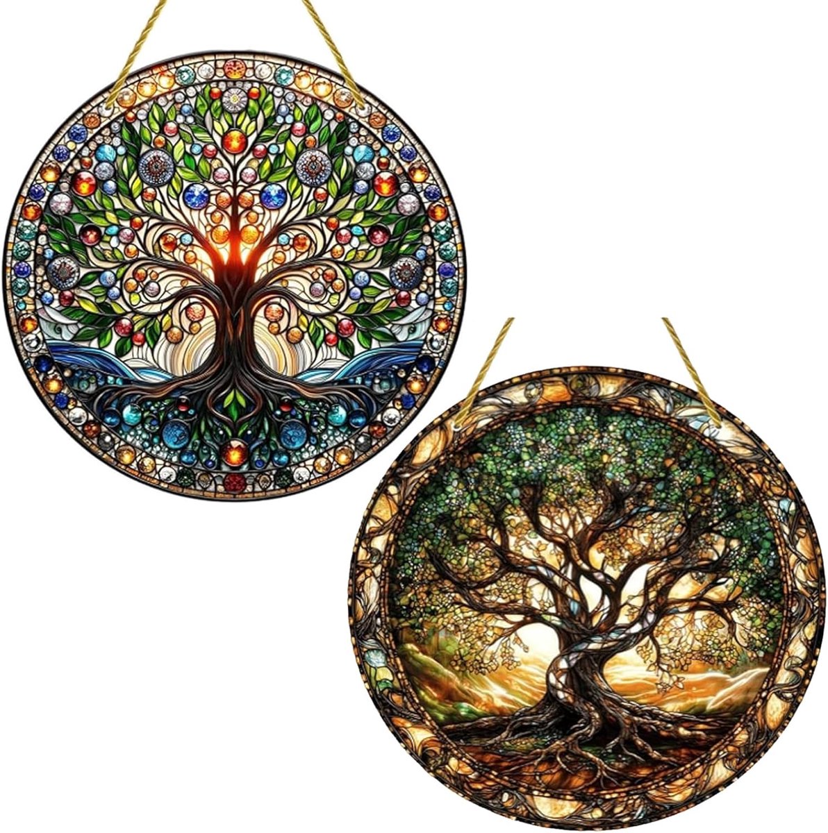 2 stuks acryl raamdecoratie, hangend, levensboom, zonnevanger, raam, levensboom, decoratie, raamdecoratie, hangend het hele jaar, decoratieve raam, modern, voor woonkamer, tuin, raam, terras