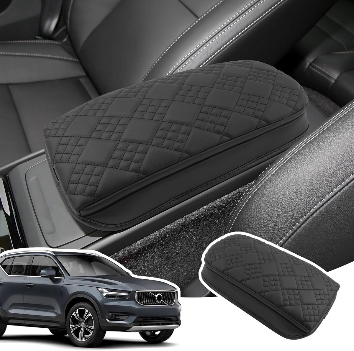 Armsteunhoes voor Volvo XC40 / C40 Recharge 2018-2025 | Middenconsole Armleuninghoezen, Verdikt PU-leer-Materiaal, Accessoires voor Het Verhogen Van de Armsteun 3CM Omhoog, Zwart