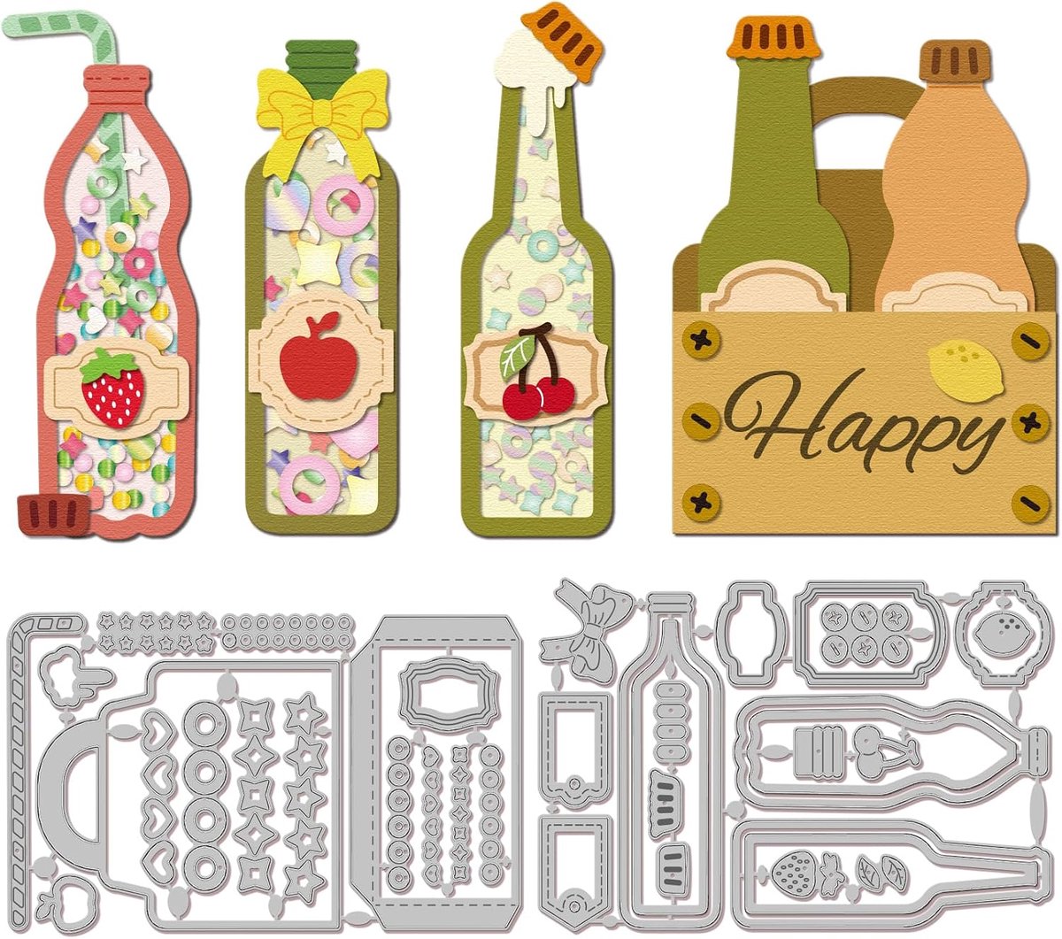 Zomer Flesje Shake Snijmatrijzen voor DIY Scrapbooking Metalen Label Touch Box Snijmatrijzen Fruit Citroen Flesje Shake Snijmatrijzen voor Kaarten Maken Embossing Foto Album Ambachten Decor