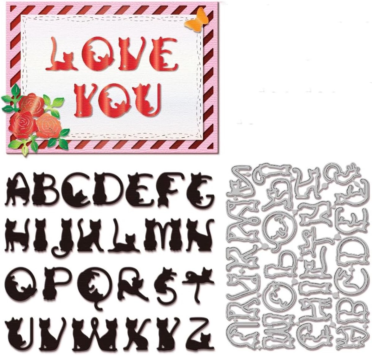 Kat Alfabet Snijden Dies voor DIY Scrapbooking Metalen Kat Letter Snij Dies Artiest Snijmal voor Kaarten Maken Embossing Fotoalbum Ambachten Decor