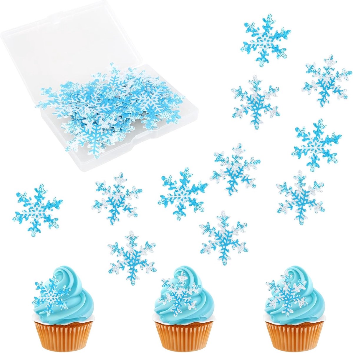 Eetbare Sneeuwvlokken Cupcake Toppers, Eetbare Sneeuwvlokken Taartdecoraties voor een Winterse Verjaardag met Bevroren Thema