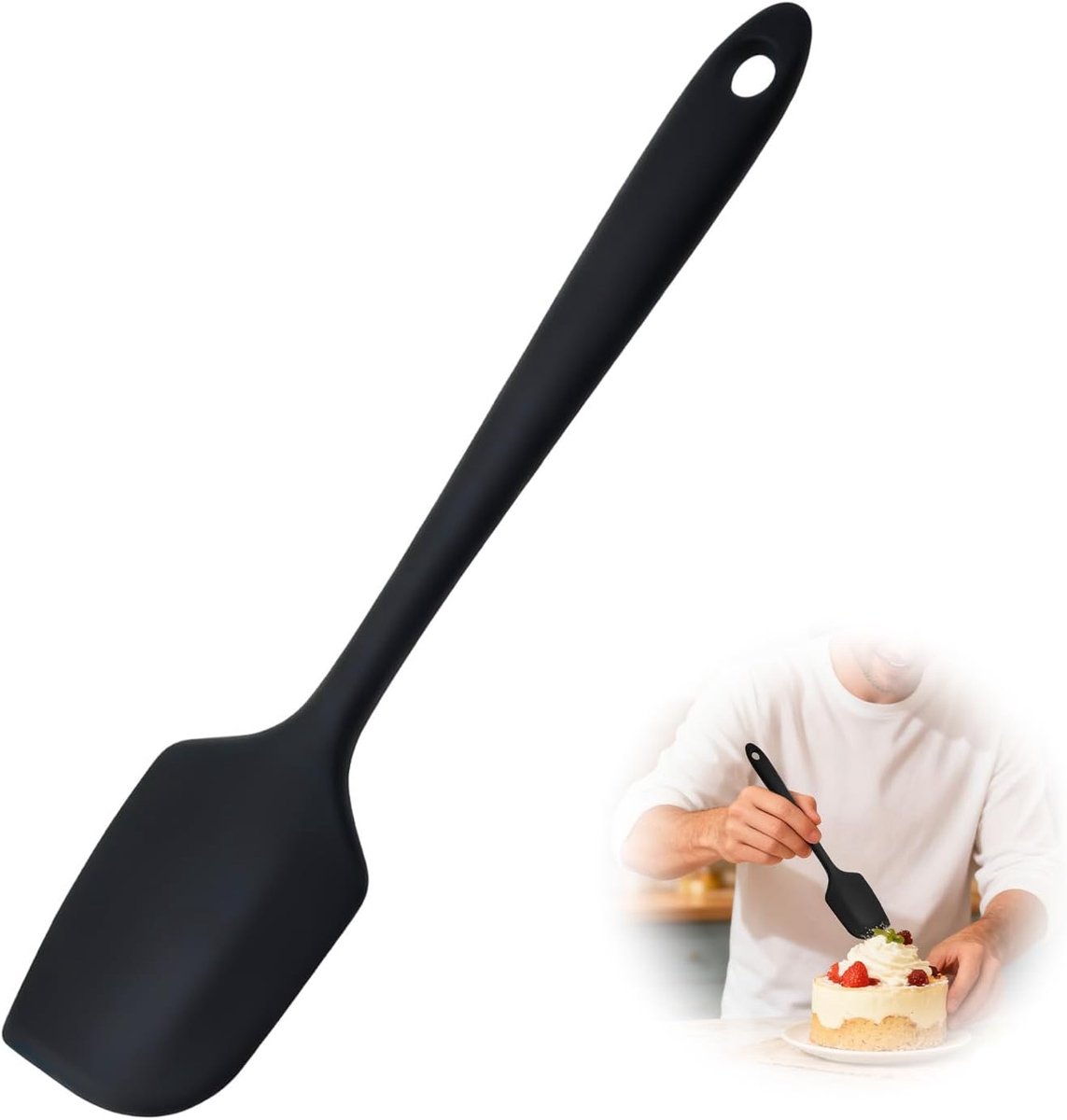 Siliconen spatel, 29 cm, 250 °C, hittebestendige anti-aanbaklaag, flexibele naadloze deegschraper, zwart bakken, koken, siliconen keukengerei met nylon kern voor het mengen en roeren en schrapen