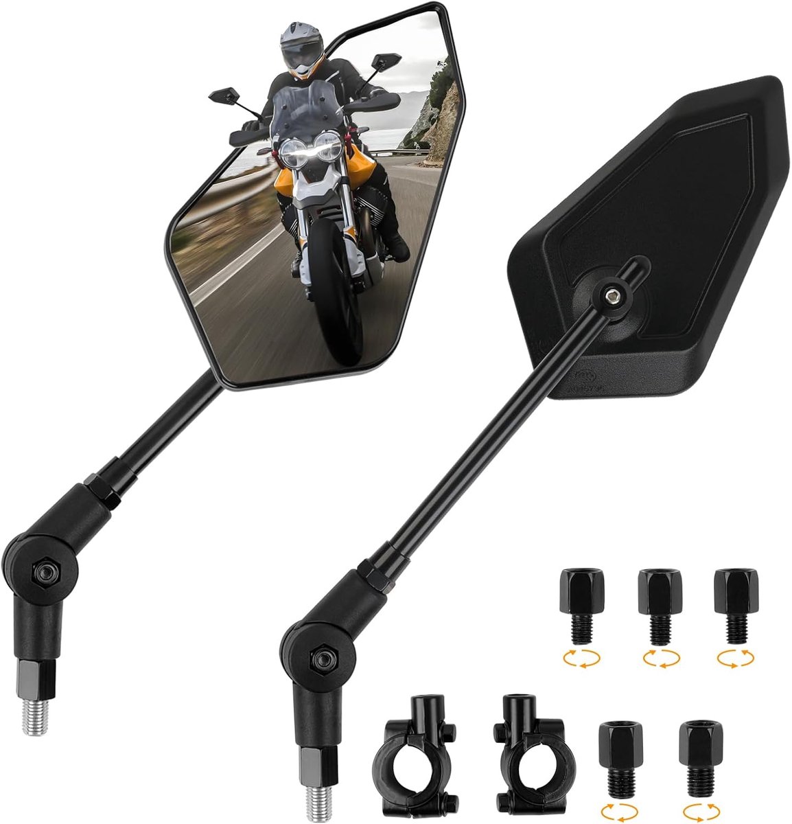 Motorfietsspiegel e getest, universele M8 en M10, achteruitkijkspiegel met houder, scooterspiegel, compatibel met Suzuki Aprilia Kawasaki ATV Scooter Dirt-Bike Moped E-bike scooter