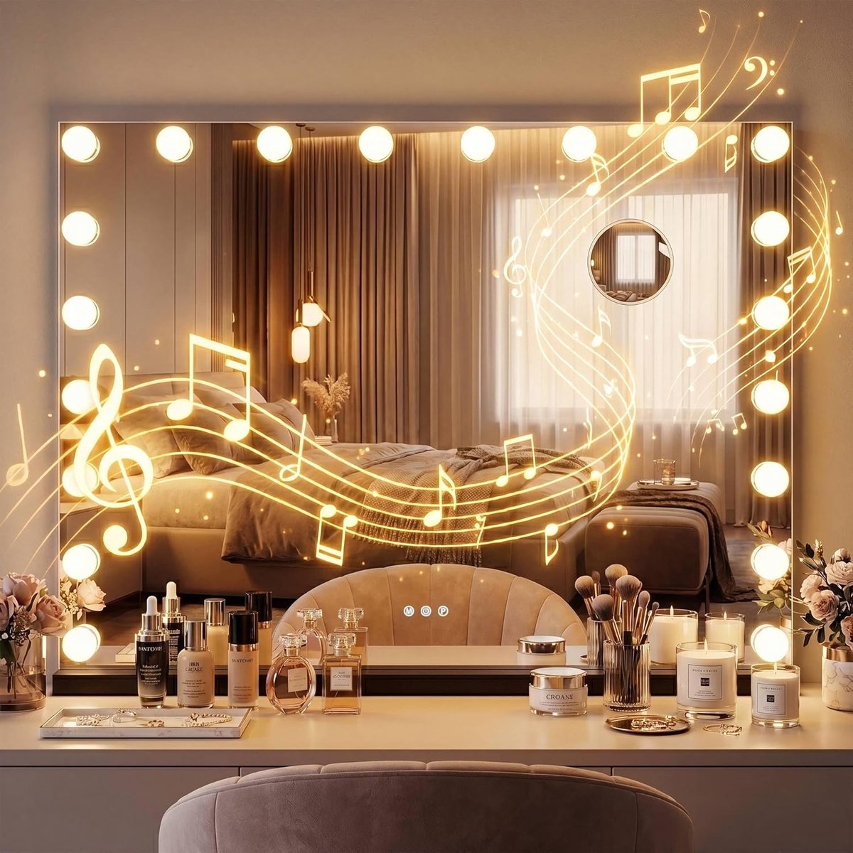 Norlina Make-up spiegel - Cosmetische spiegel - met vergroting - Dimbare LED-verlichting - 3 lichtstanden -, Kleur:zwart, Inhoud:met Bluetooth