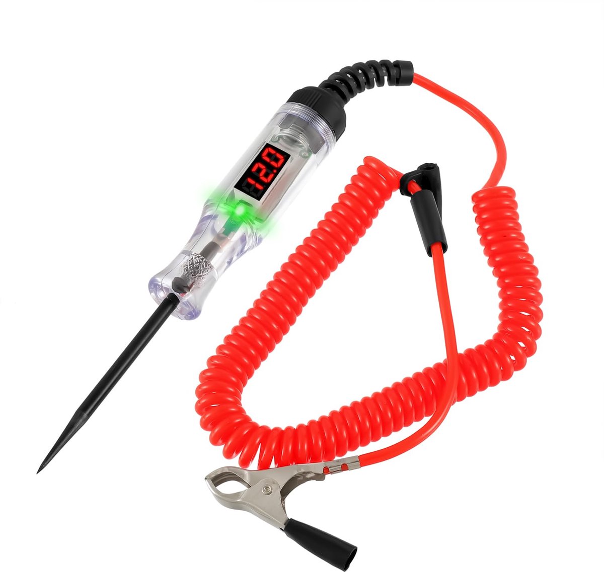 3-120 V, digitale led-spanningszoeker, met controlelampje en krokodillenklem, voor circuits, zekeringen, schakelaars en leidingen