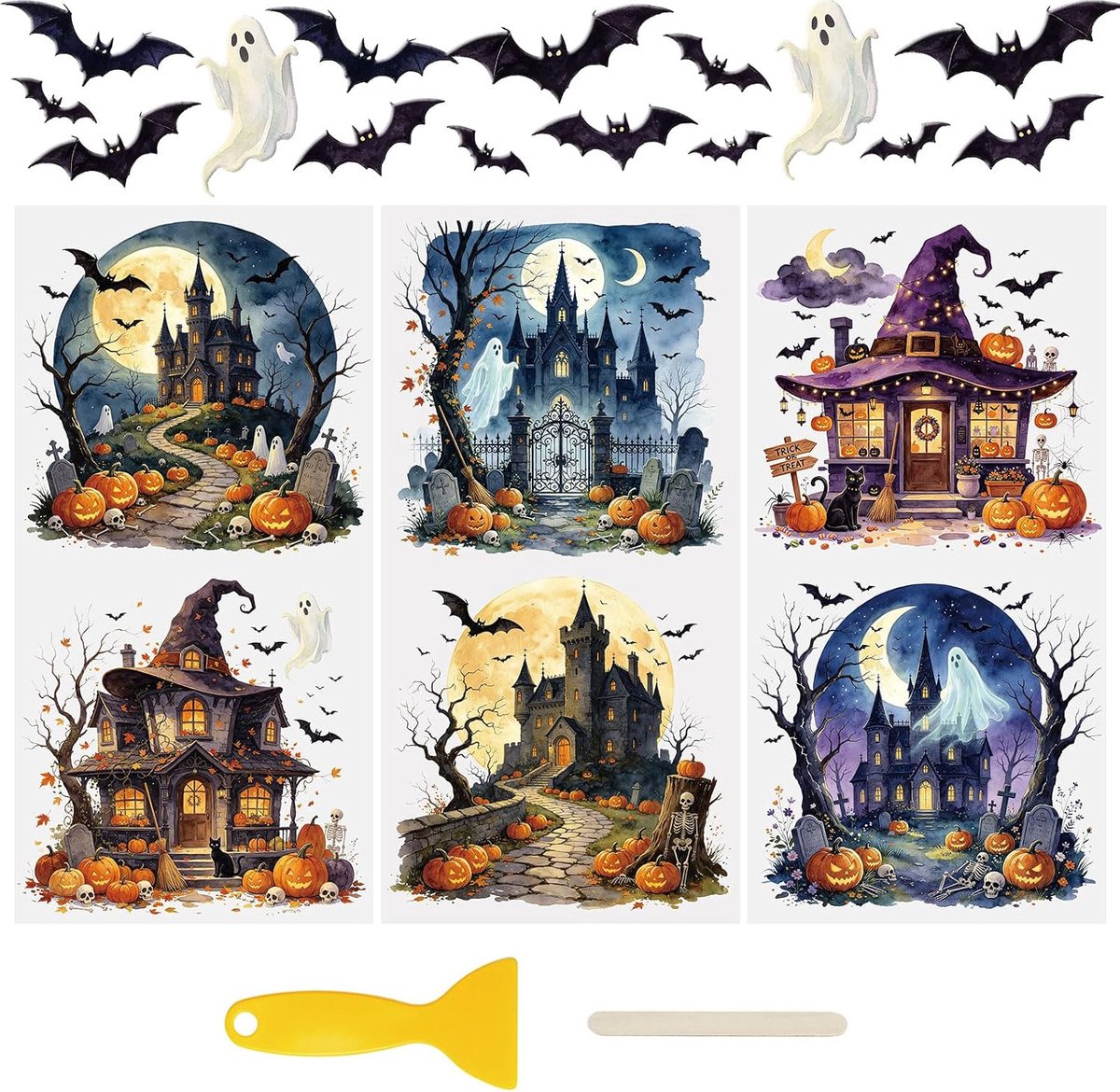 Halloween UV DTF transferstickers 3 stuks - kasteelthema - waterdicht - perfect voor decoratie - SnelShoppen