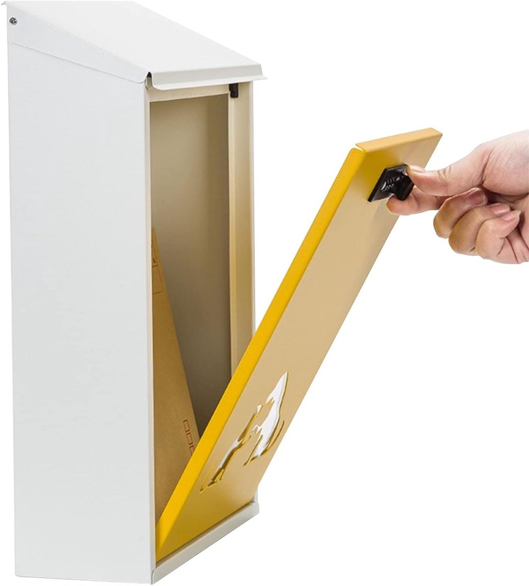 Brievenbus Buiten - Wandbrievenbus Pakketbrievenbus - Veilig Post Ontvangen - Roestvrij Verzinkt Staal - 25x10x39 cm - Geel