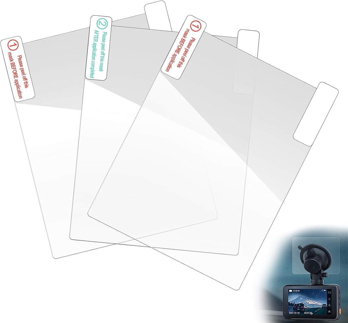 Dashcam accessoires - Pack van 3 anti-statische film - Helder zicht zonder reflecties - Eenvoudige installatie - SnelShoppen
