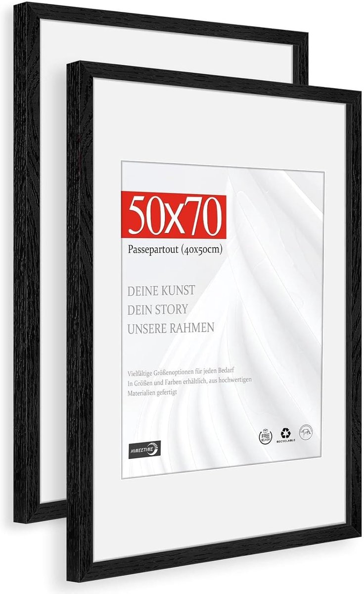 Fotolijst 50 x 70 cm - Natuurlijk eikenhout - Dunne zwarte frame - Perfect voor wanddecoratie - SnelShoppen