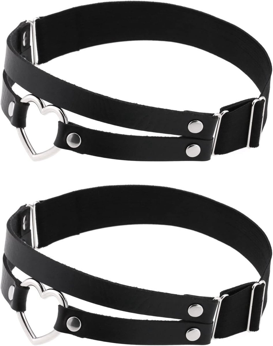 Lichaamsketting dames - zwarte leren beenketting - met studs en hart - perfect voor een stijlvolle look - SnelShoppen