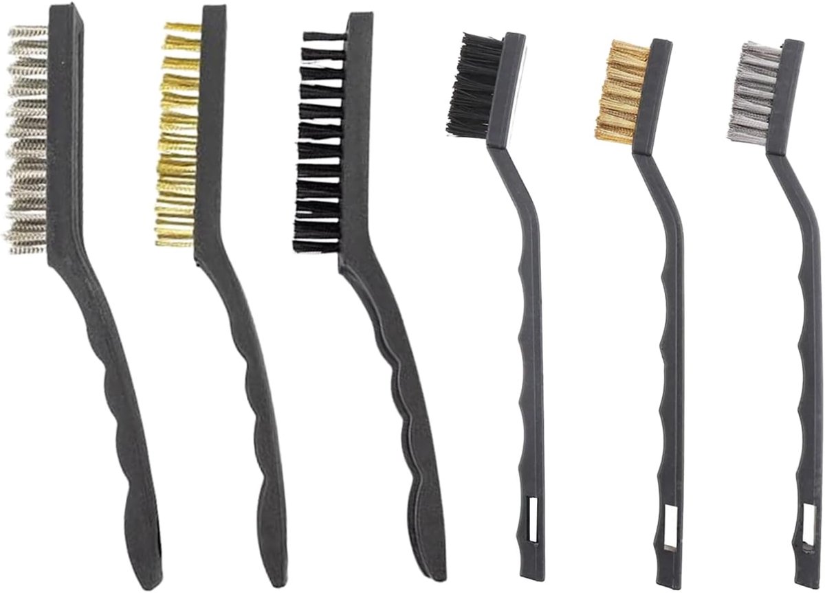 Set van 6 draadborstels voor fornuis en barbecue - 3 x 23 cm en 3 x 18 cm messingborstel - SnelShoppen
