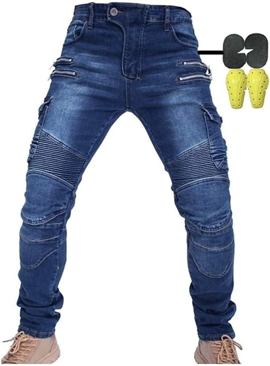 Motorfietsbroek voor heren - maat 08 - jeansstof - 4x beschermende uitrusting - ideaal voor fietstocht - SnelShoppen