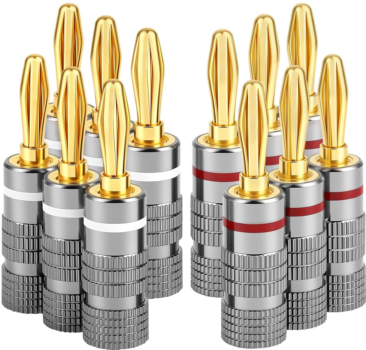 Banana plug 90° gebogen - set van 12 - 24K goudgeplateerd - perfecte verbinding voor luidsprekers - SnelShoppen
