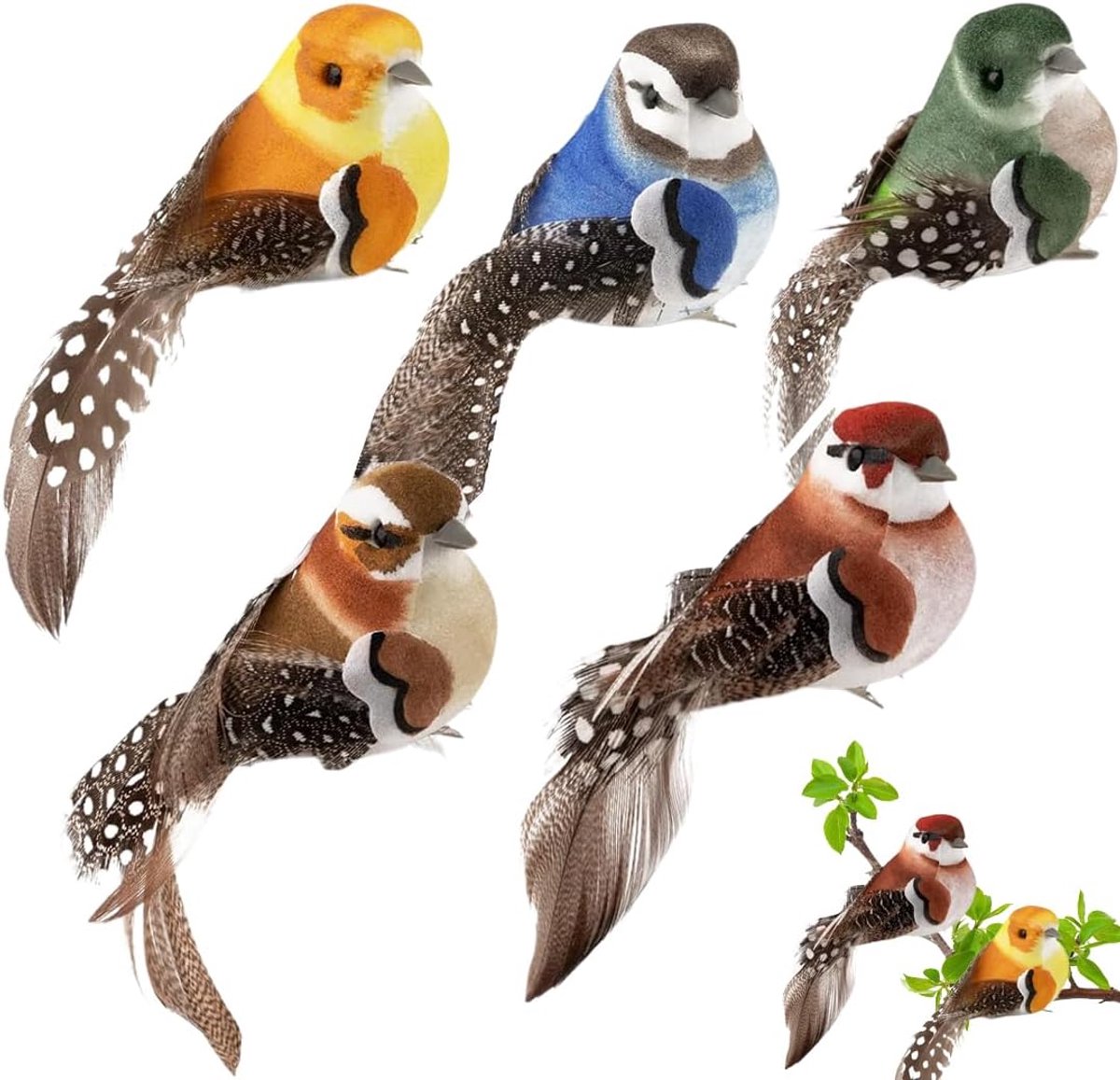 Kunststof vogels set van 5 - kleurrijke vogelversieringen - realistisch ontwerp - perfect voor tuinfeesten - SnelShoppen