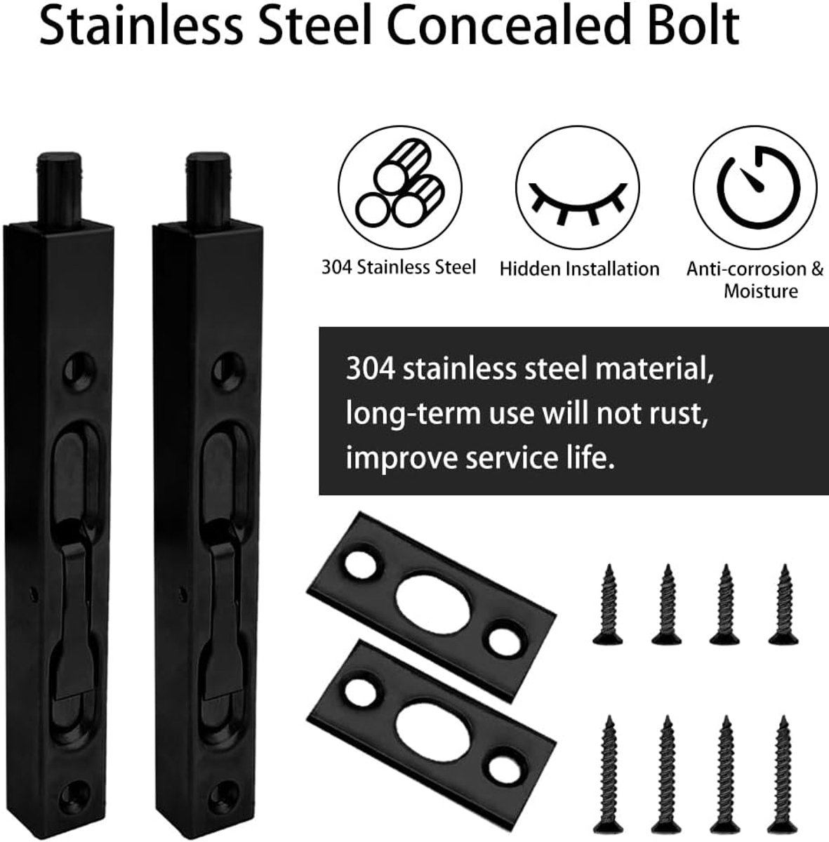 Deur Beveiliging - Schuifgrendel Sluiting - Veilige Toegang - Roestvrij Staal - 15 cm - Zwart
