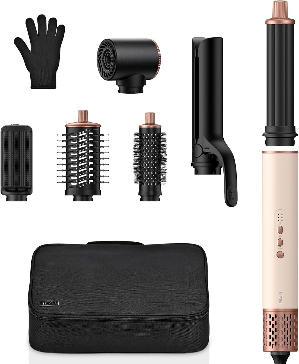 6-in-1 Haarstyling Set met Hoge Snelheid – Föhnborstel, Krultang & Stijltang, 1400W, Ionische Technologie