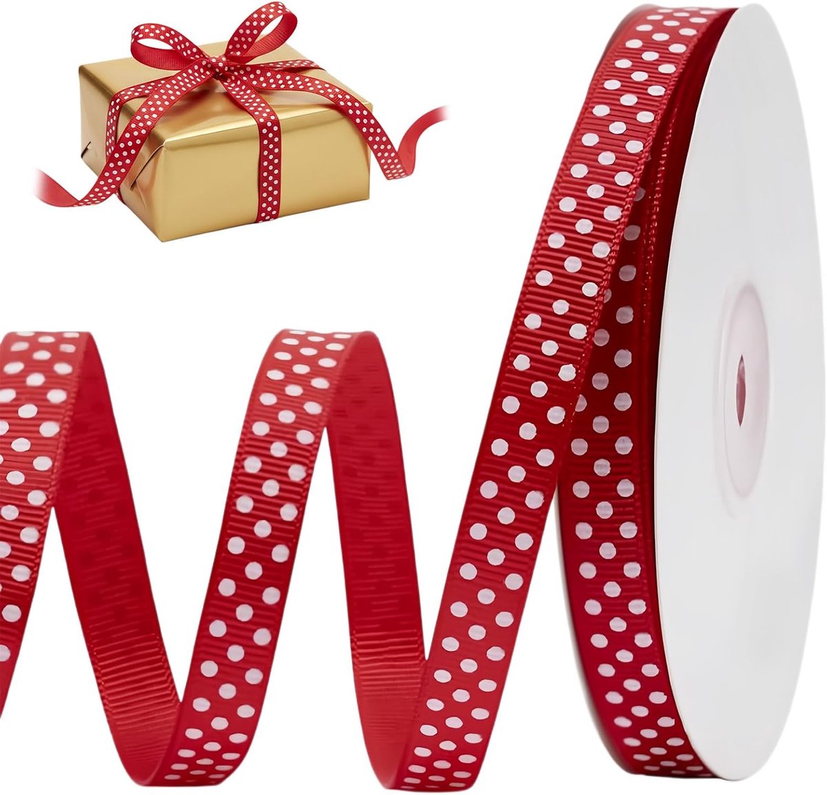 Geschenkband Rood Wit 3/8 Inch - Dot Band 25 Yards - Perfect voor Cadeauverpakking en Feestdecoraties - SnelShoppen