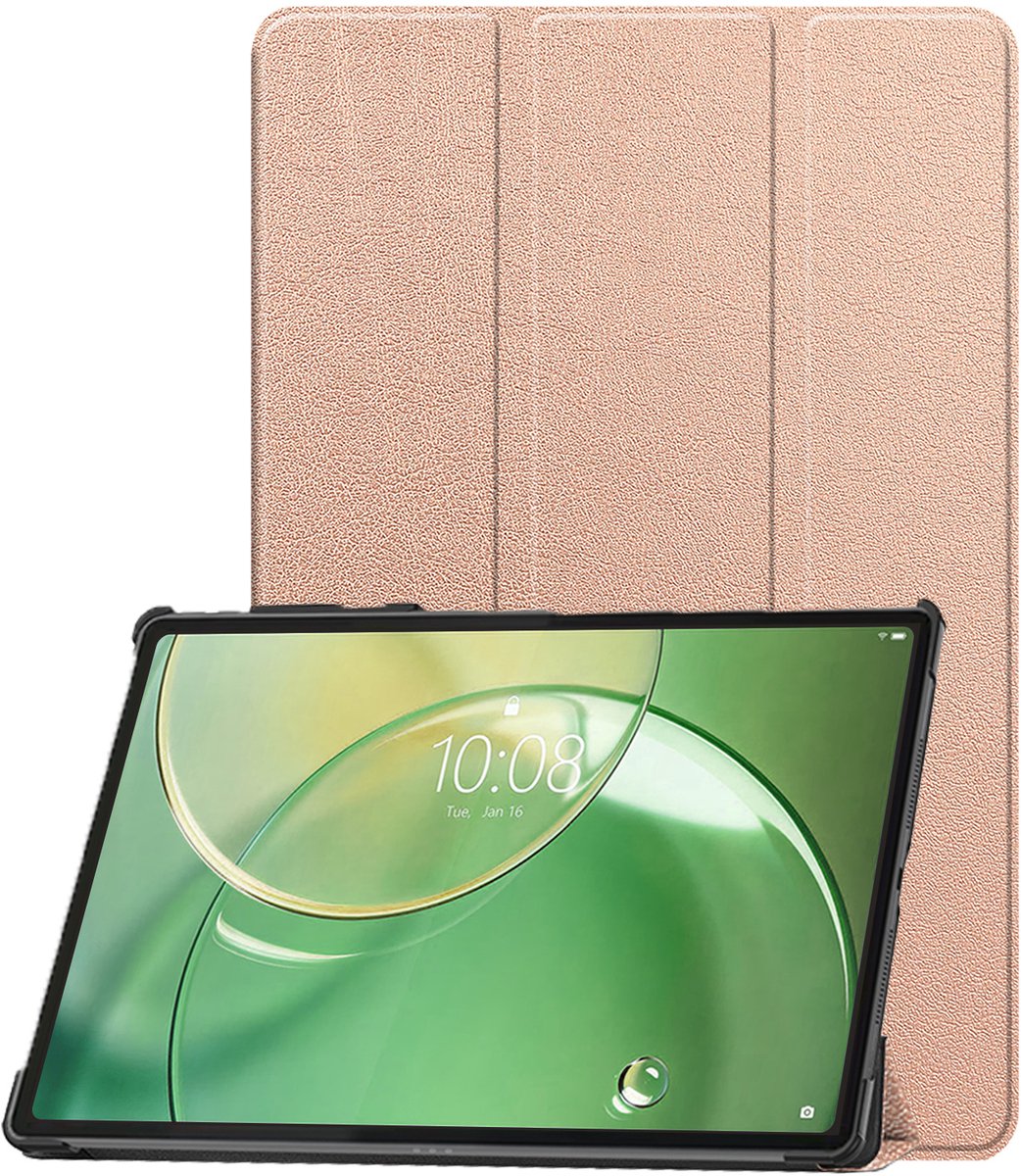 Hoesje Geschikt voor Lenovo Idea Tab Pro Gen 2 - Dun & Stevig - Trifold Bookcase - Hard Cover - Hardcover Book Case - Tablet Hoes - Rosé goud