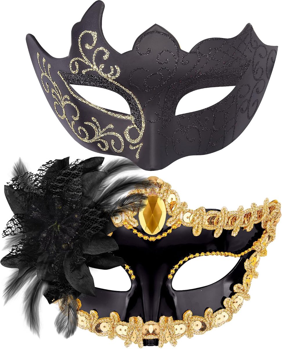 Masker voor feesten - plastic venetiaans - zwart en goud - schitterende uitstraling voor koppels - SnelShoppen
