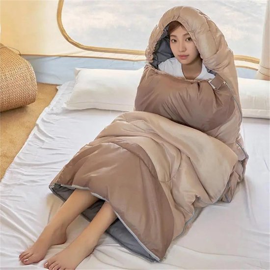 Kampeerslaapzak Ultralicht - Envelop slaapzak - Buitenreizen - Ruim interieur - 190x75cm - Beige — afbeelding 5