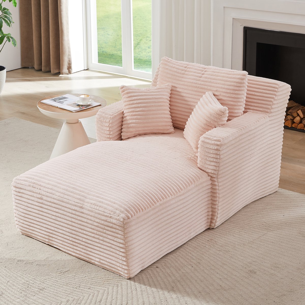 COVREO Chaise longue 166x114x82 cm roze, ribstof zonder montage Pink