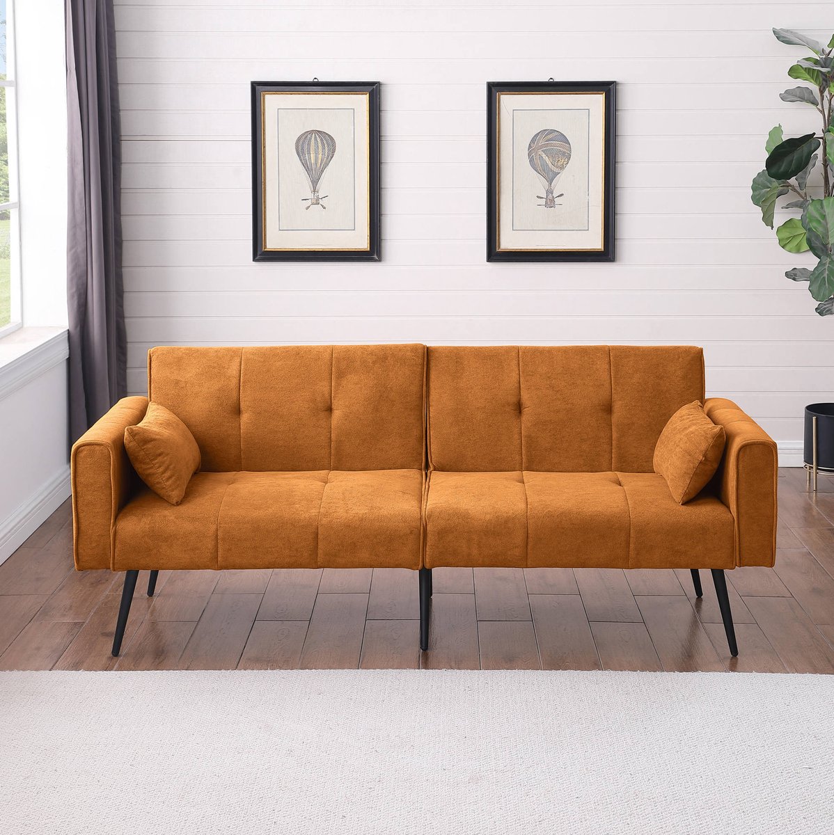 COVREO Slaapbank 175x71x71 cm oranje, stof met metalen poten en slaapfunctie