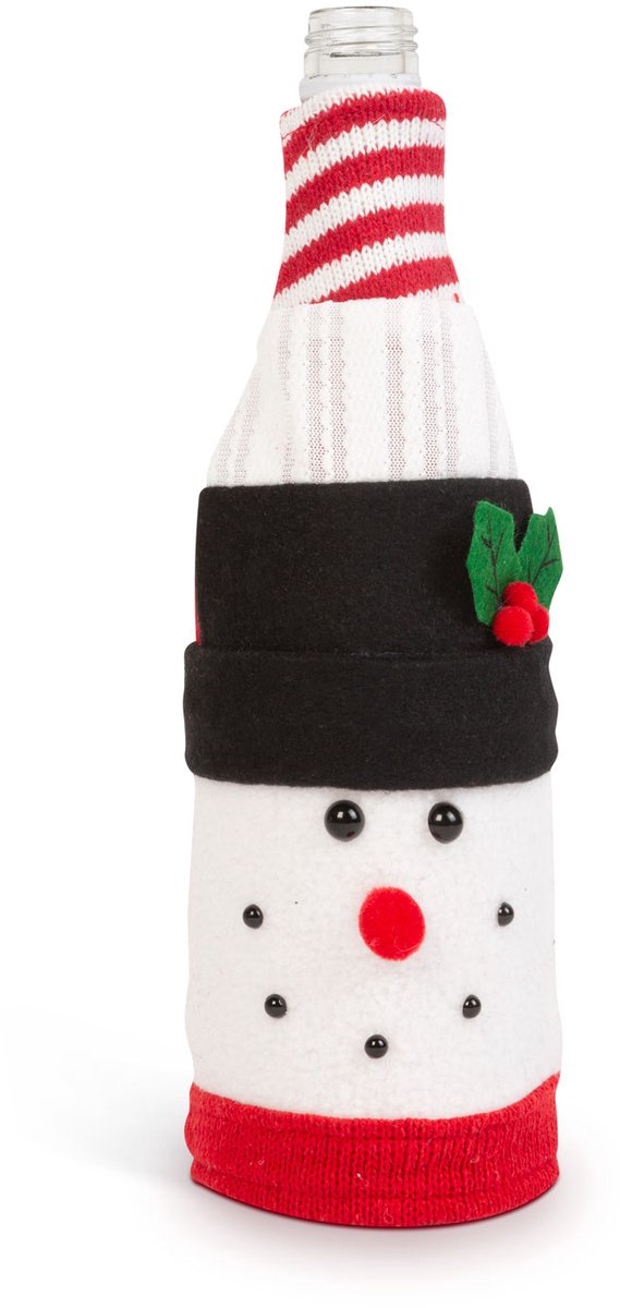 Kerst drankfleshouder - 3D Sneeuwpop - polyester - 27 x 12 cm 1 Stuks [58728B]