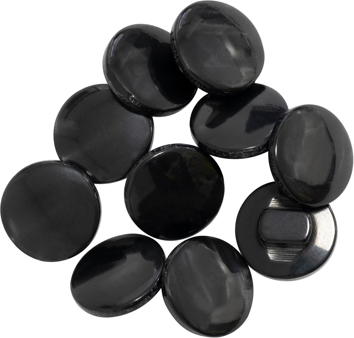 - C67951 - set met 10 naaiknoppen met schacht Ø 14 x 6,5 mm 22 l L22 - zwarte kleur - opening 2 mm - van kunststof - korte kleding naaien confect stof naald