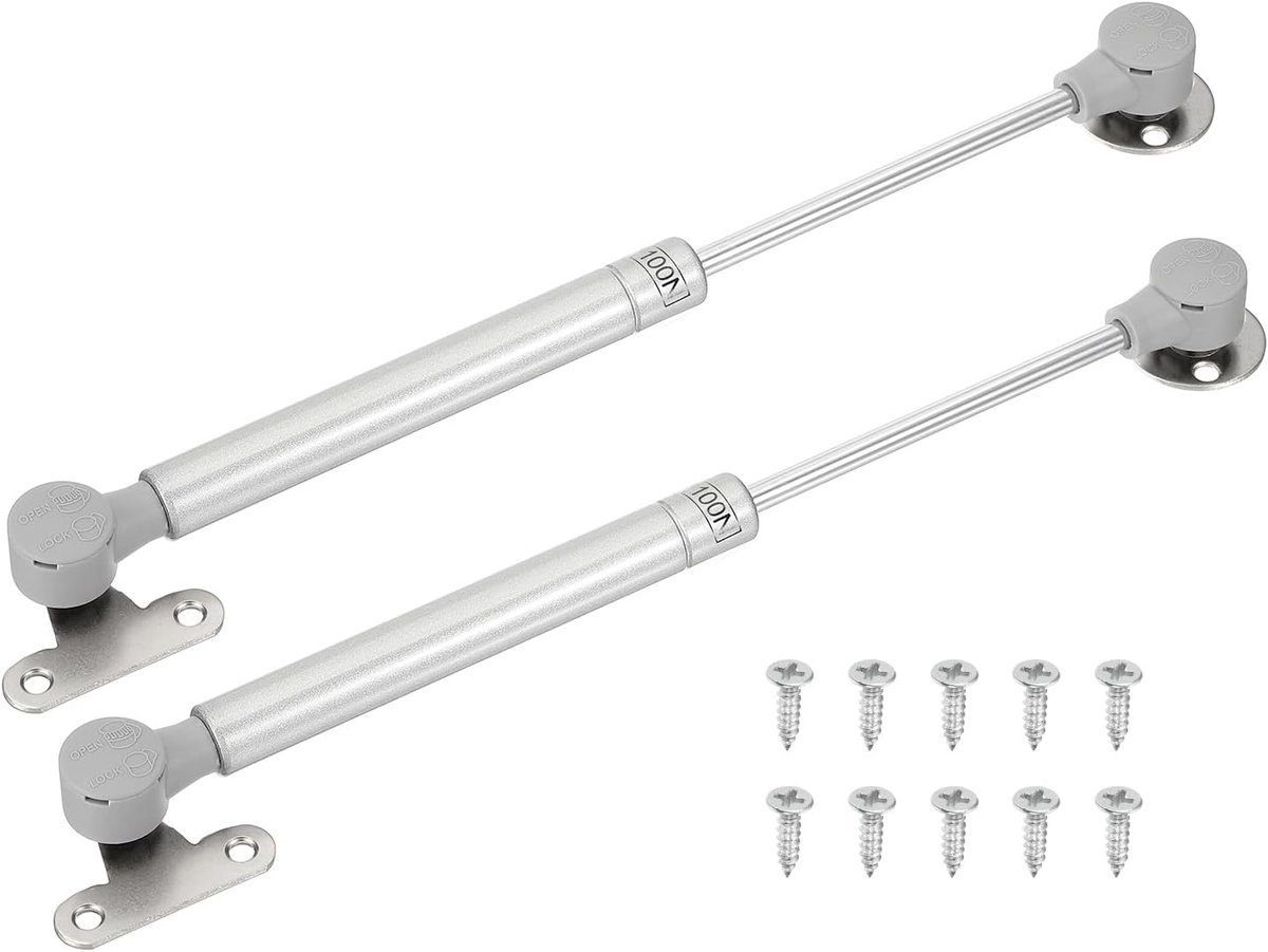 Gasveren van 10 inch voor kasten, 2 stuks gasveerschokdempers liftsteunen 100N/22 lbs sluitscharnieren, zwaar dekselverblijf voor meubels, kast, deur, keuken, speelgoeddoos, zilver