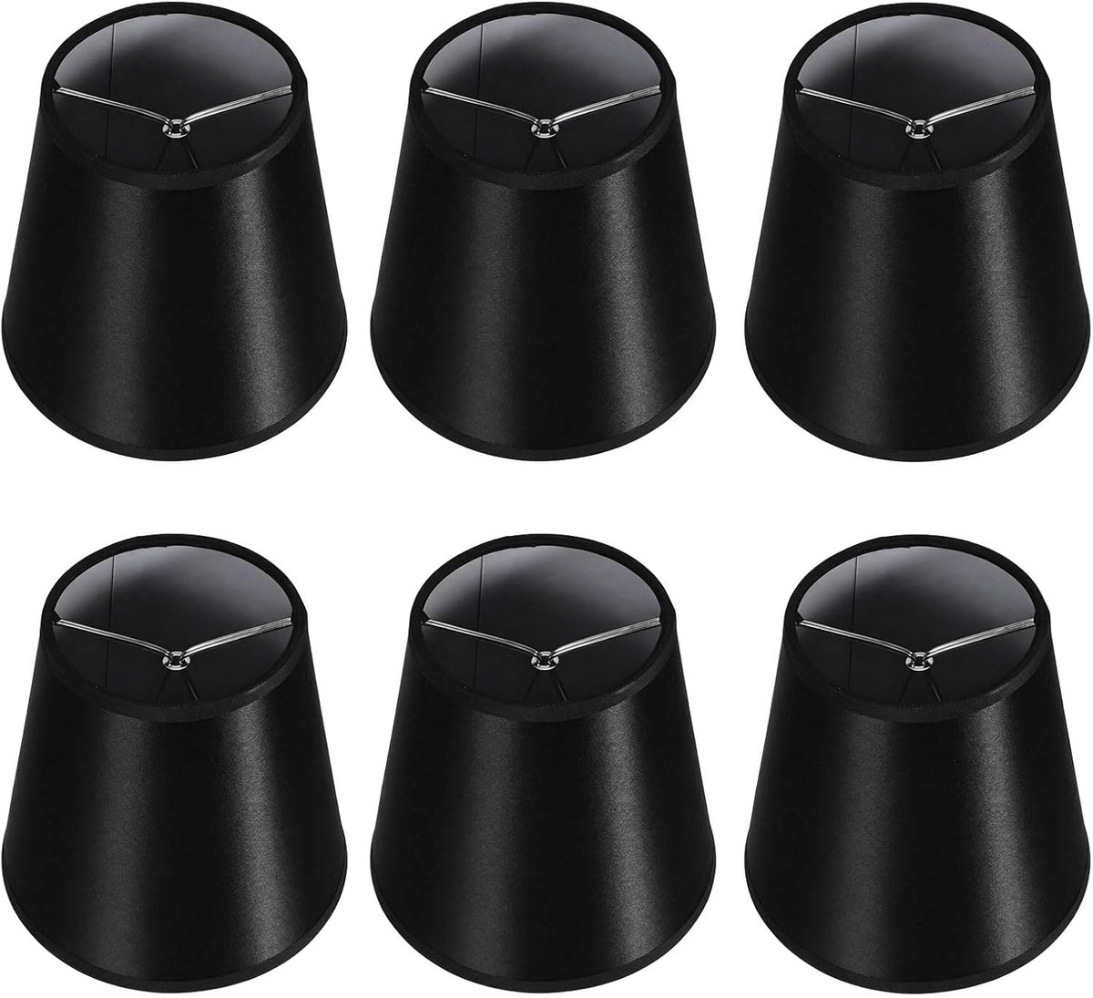 Lampenkappen voor tafellampen, 6 stuks, zwarte stoffen kap voor lamp met clip, mini-afdekking voor kroonluchter